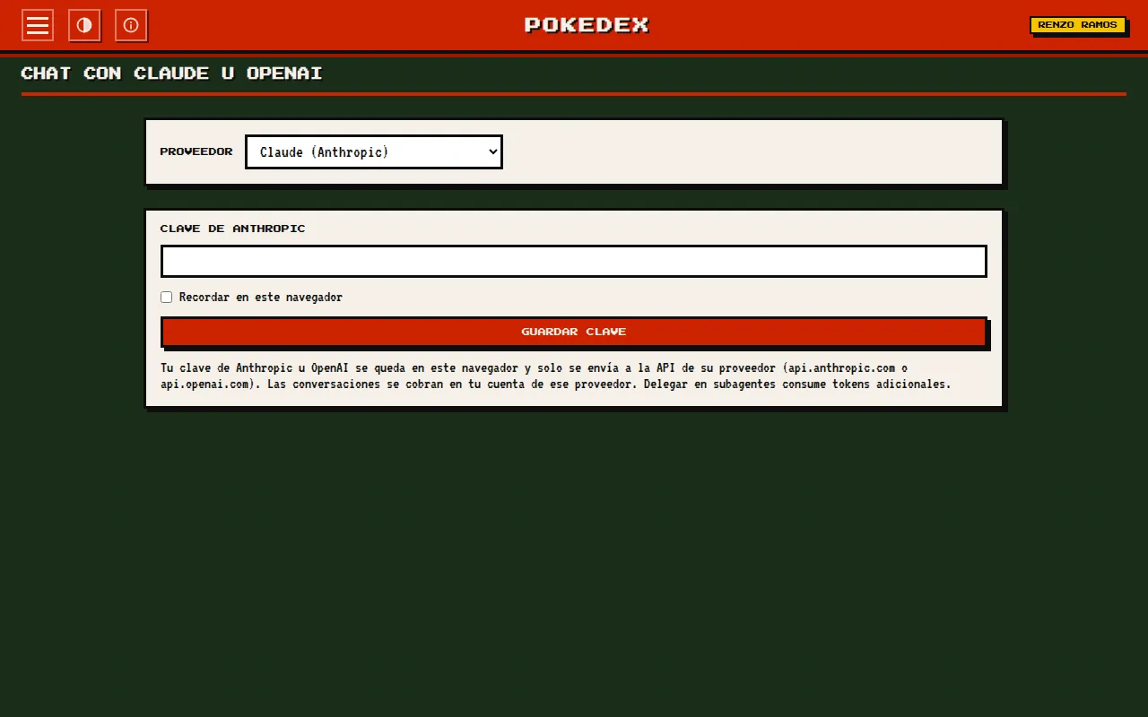Chat con el selector de proveedor y el formulario para guardar la clave